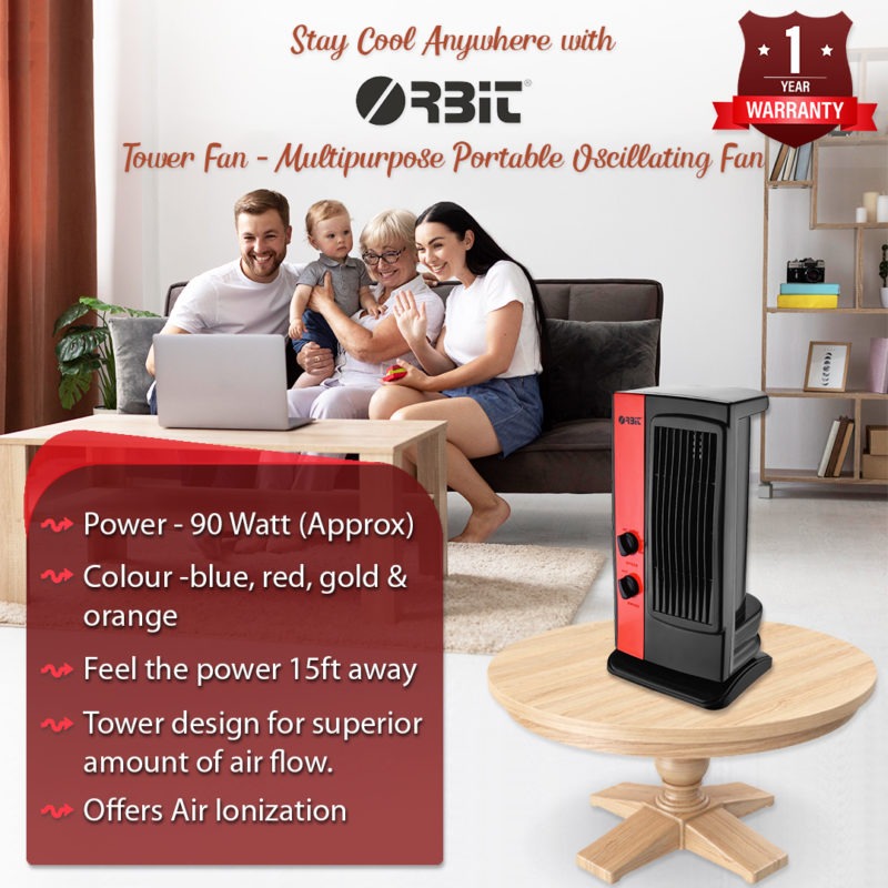 ORBIT Passion 2 mm 3 Blade Tower Fan - Multipurpose Oscillating Tower Fan Mini
