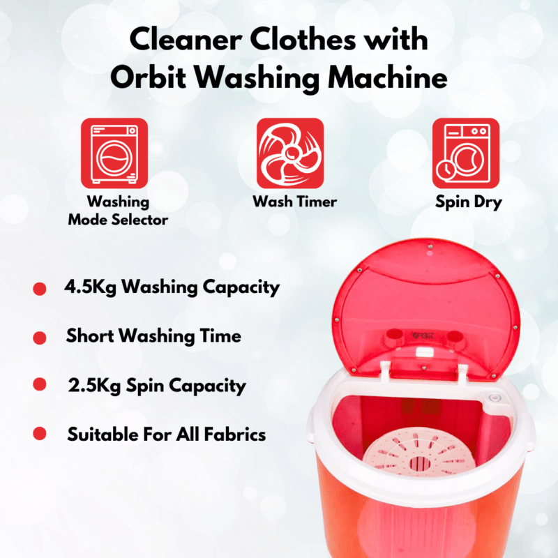 Orbit Electric Mini Portable Washing Machine with Spin Dryer Portable Single Tub Washer, 3 kg Single-Tub, For Baby Clothes and Small Items