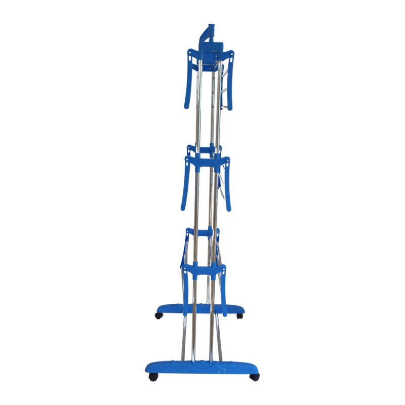 3 Tier Folding Clothes Drying Rack, Laundry Stand with Wheels, Blue