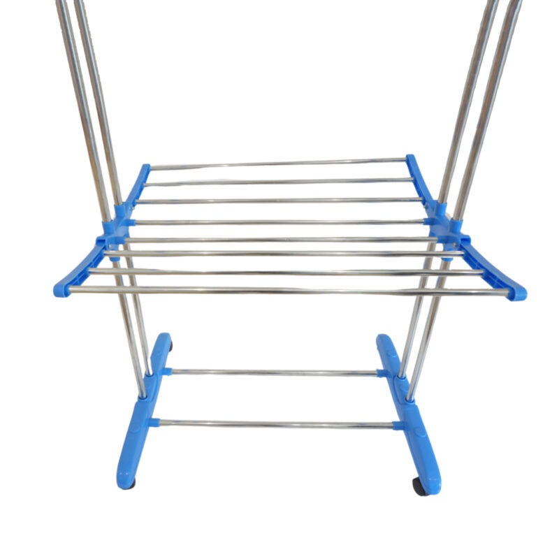 3 Tier Folding Clothes Drying Rack, Laundry Stand with Wheels, Blue