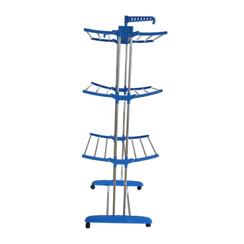 3 Tier Folding Clothes Drying Rack, Laundry Stand with Wheels, Blue