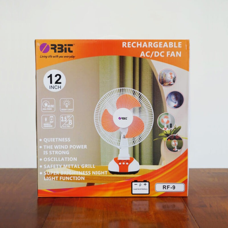 Orbit 12 inches Oscillating Rechargeable Table Fan With LED Light and 500 mm 3 Blades