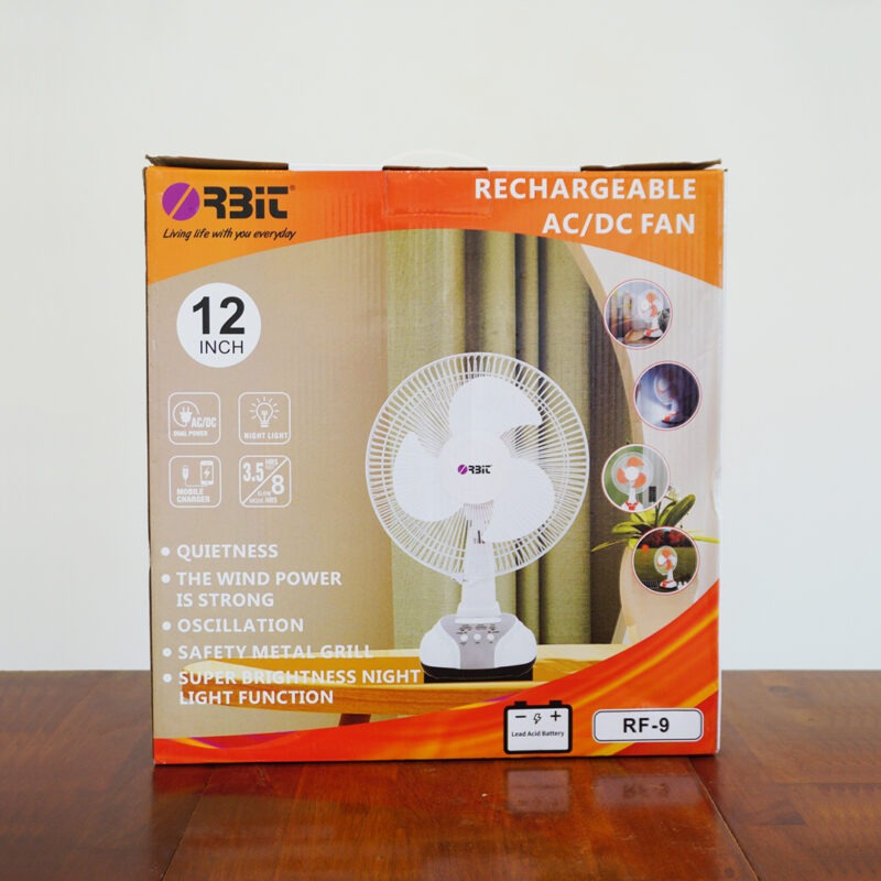 Orbit 12 inches Oscillating Rechargeable Table Fan With LED Light and 500 mm 3 Blades