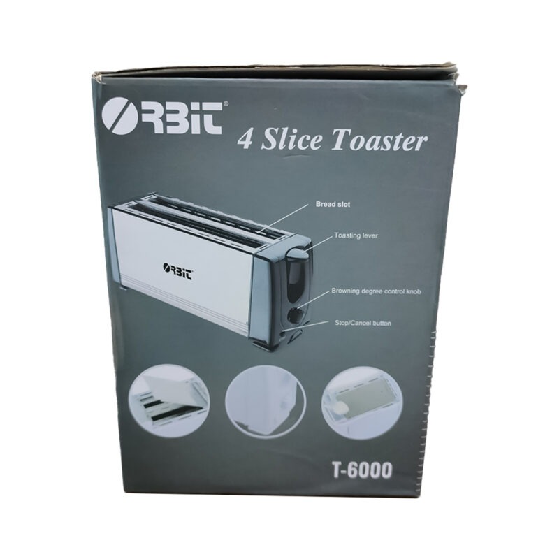 Orbit 4 slice Pop up Toaster, 1200 Watts, Stainless Steel, Cool Touch, Double-Sided Baking, Automatic Pop-Up, Slide-Out Crumb Tray