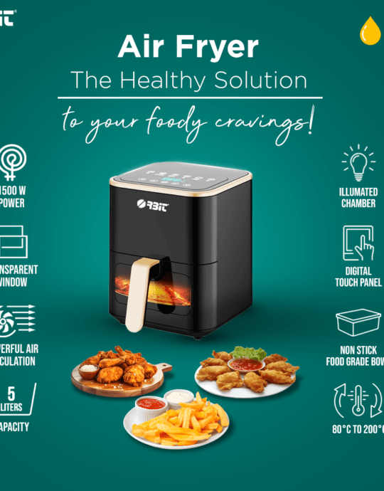 Orbit 5L Digital Air Fryer with One-Touch Display, 1500W, Multi-Cook Functions, Oil-Free Healthy Cooking