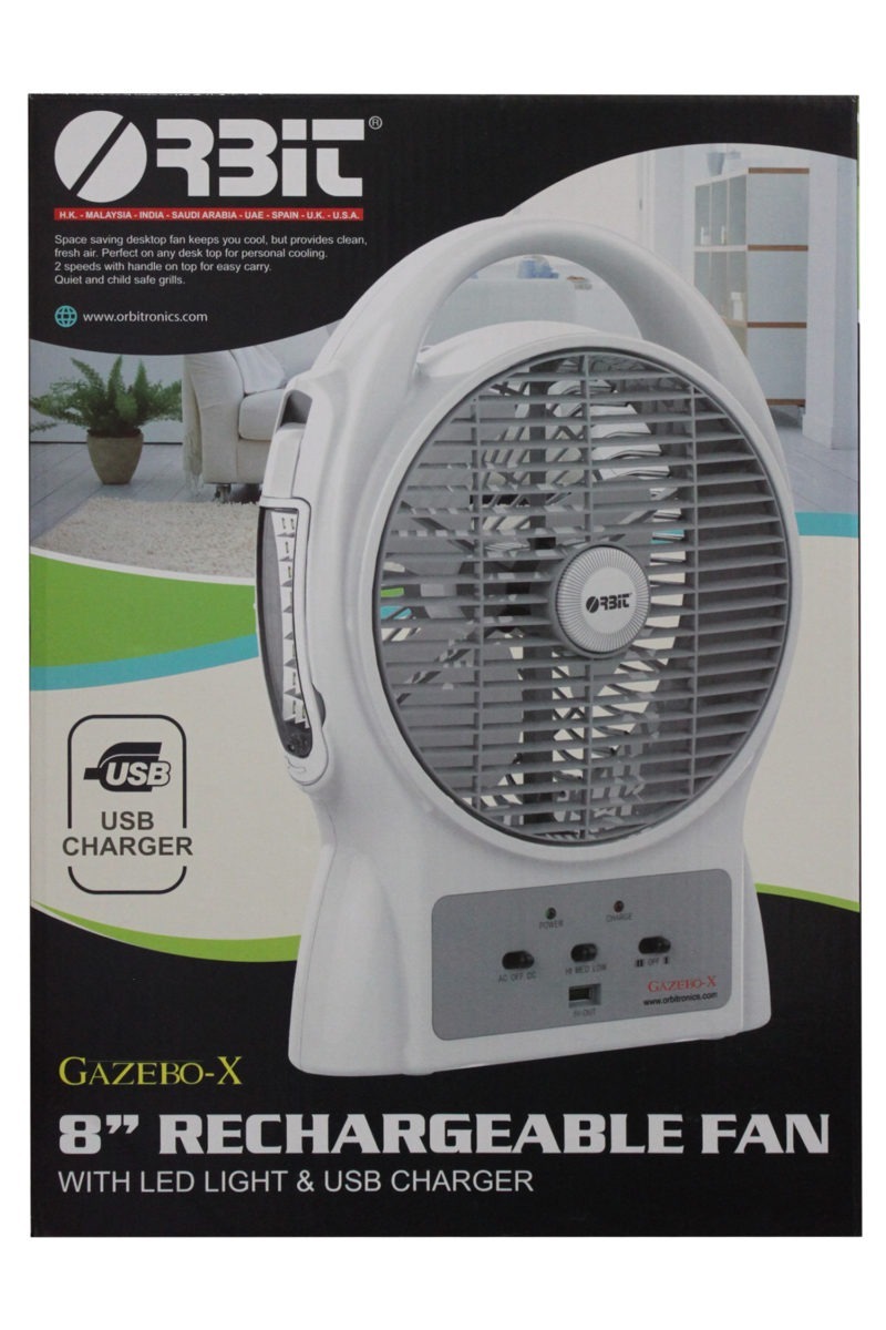 Orbit Gazebo-x 8" Rechargeable Table Fan With Led Light  & USB Charger